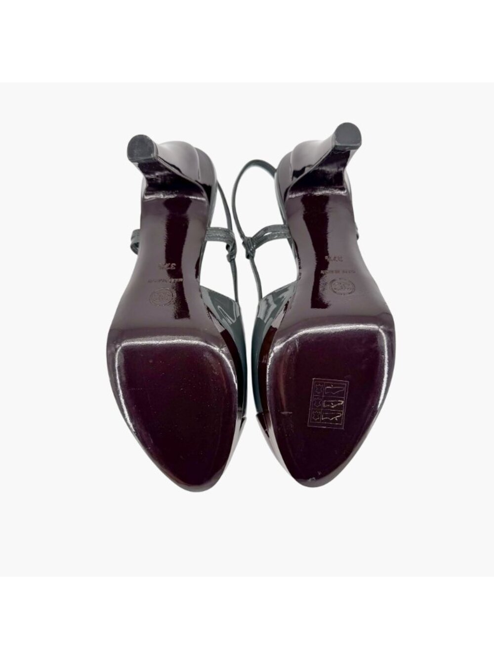 Chanel Gray Burgundy Patent Cap Toe Slingback Platform Pumps Size 37.5 US 6.5–7 - Picture 3 of 15